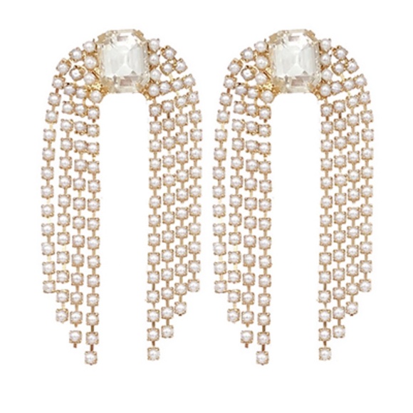 4 Row Pearl Chain Earrings - Picture 1 of 1